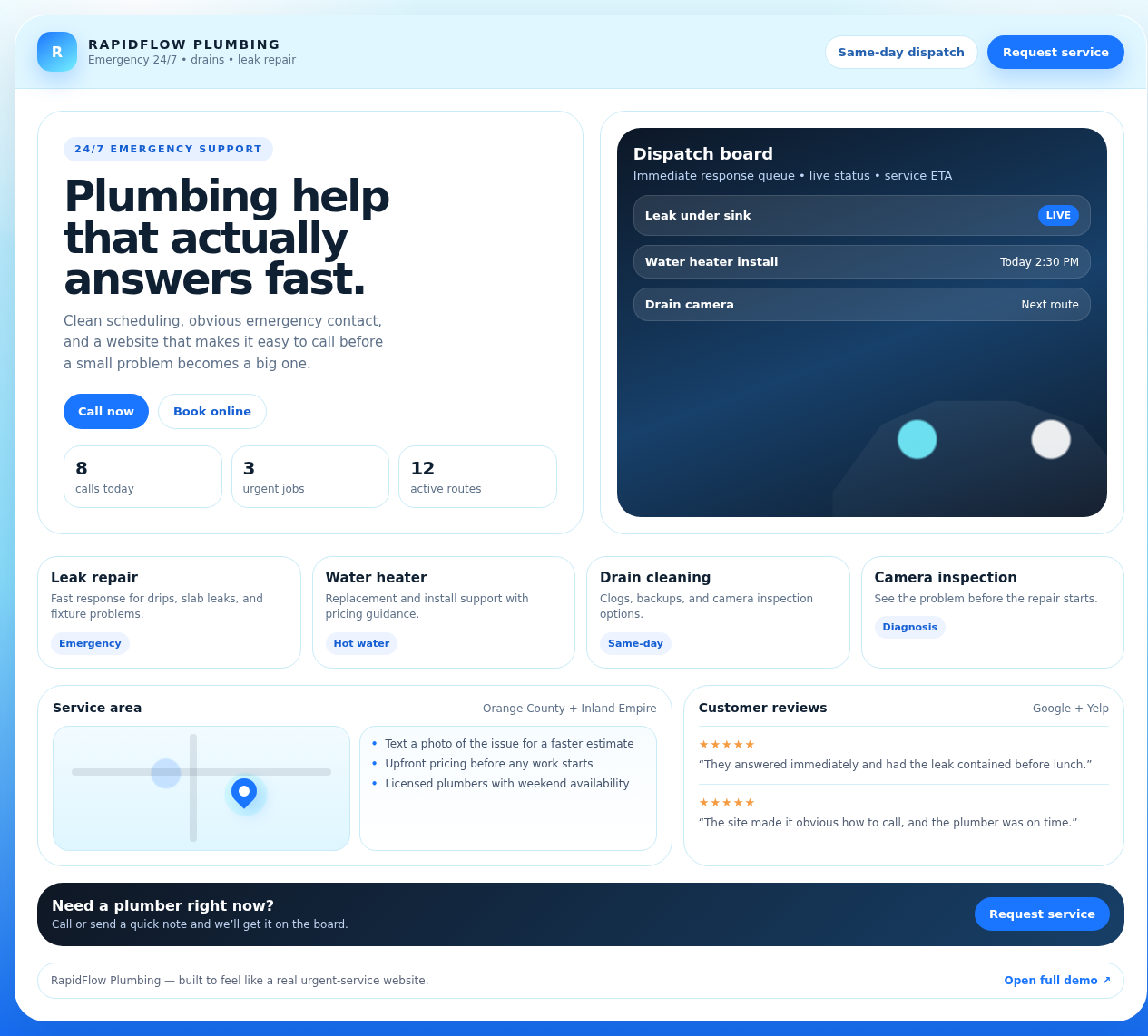 Screenshot preview of the plumbing website demo